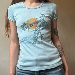 Vintage 70s Hawaii Souvenir T-Shirt XS Ringer Tee Hawaiian Summer Surf